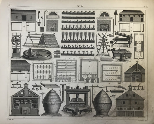 Iconographic Engravings – The Fine Arts (1851) 1850 Agricultural Tobacco Drying