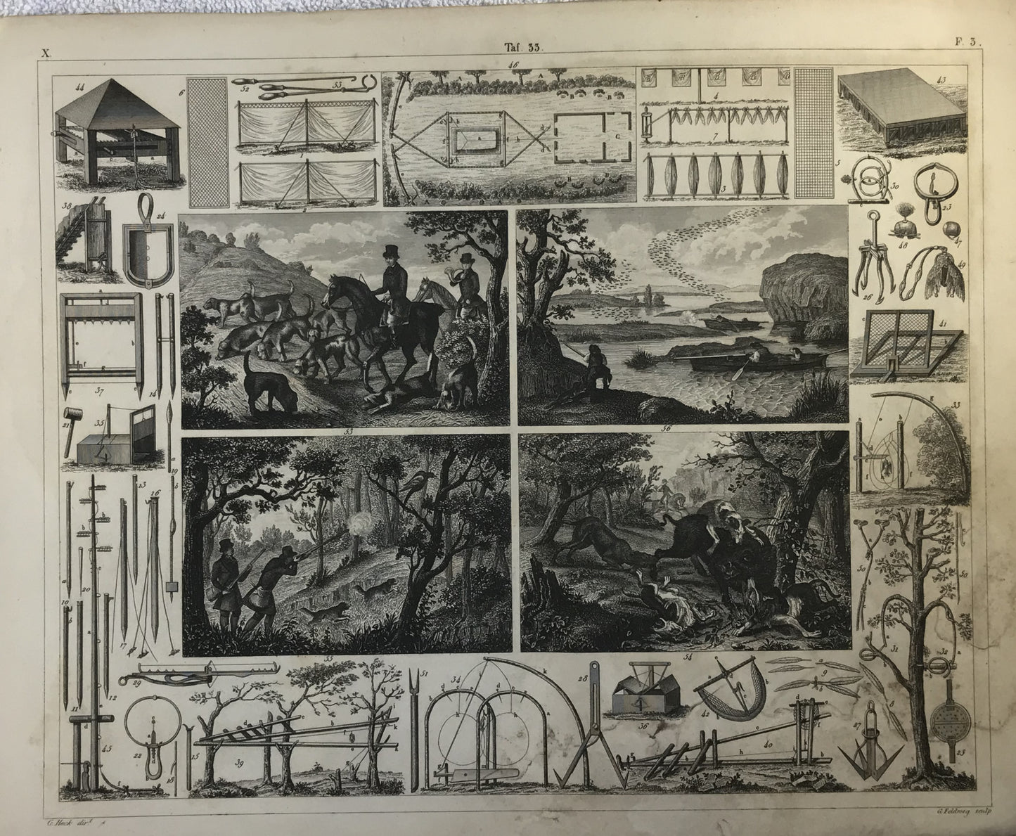 Iconographic Engravings – The Fine Arts (1851) First Century United States Hunting and Traps