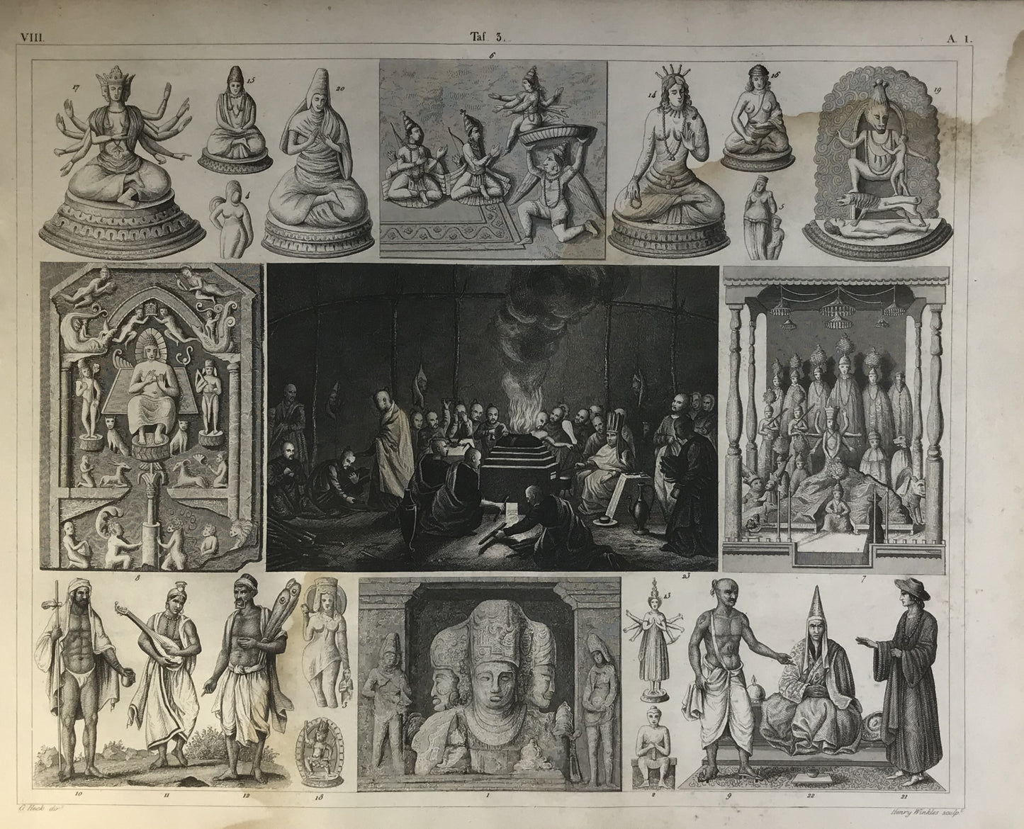 Iconographic Engravings – The Fine Arts (1851) Hinduism and Buddhism. Vishnu, Buddha, and Hindu ascetics.