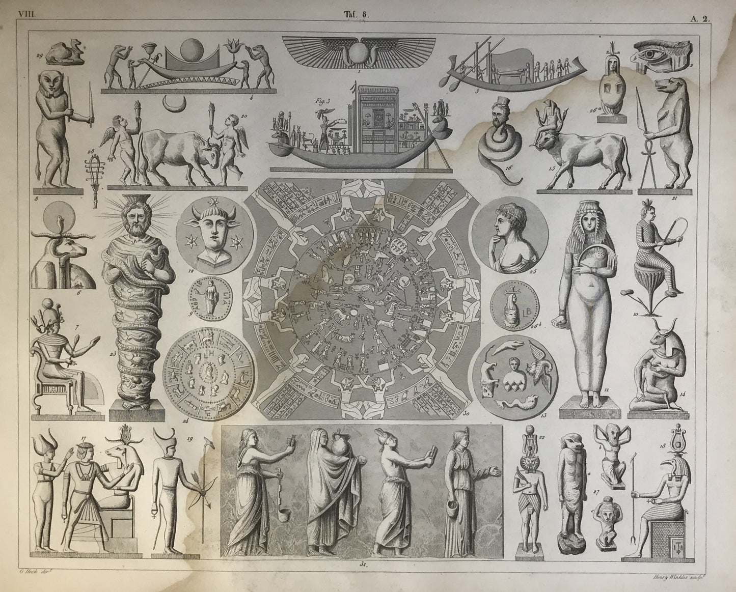 Iconographic Engravings – The Fine Arts (1851) Egyptian Gods and Religious Symbols Engraving Antique Illustration