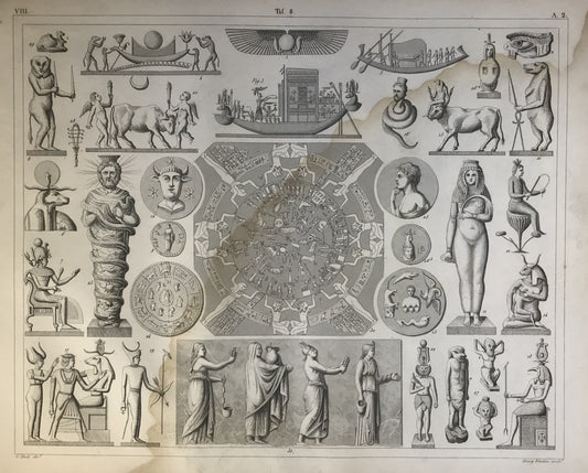 Iconographic Engravings – The Fine Arts (1851) Egyptian Gods and Religious Symbols Engraving Antique Illustration