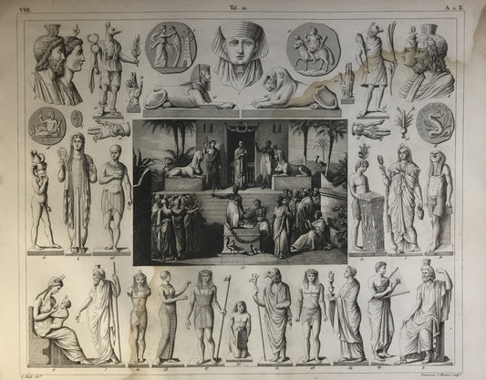 Iconographic Engravings – The Fine Arts (1851) Egyptian Gods Priests Deities Isis Osiris Anubis