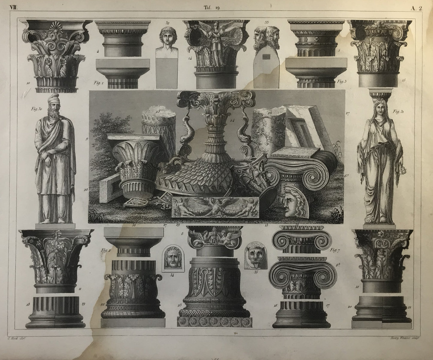 Iconographic Engravings – The Fine Arts (1851) Roman Greek Capitals Architecture Antique