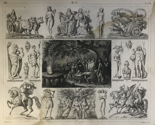 Iconographic Engravings – The Fine Arts (1851) Plate 12. European Gods and Religion.