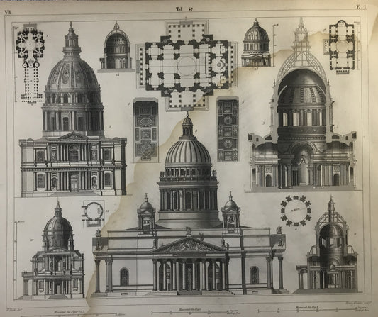 Iconographic Engravings – The Fine Arts (1851) Architecture Italian Churches European 16th & 17th Centuries Paris St Petersburg