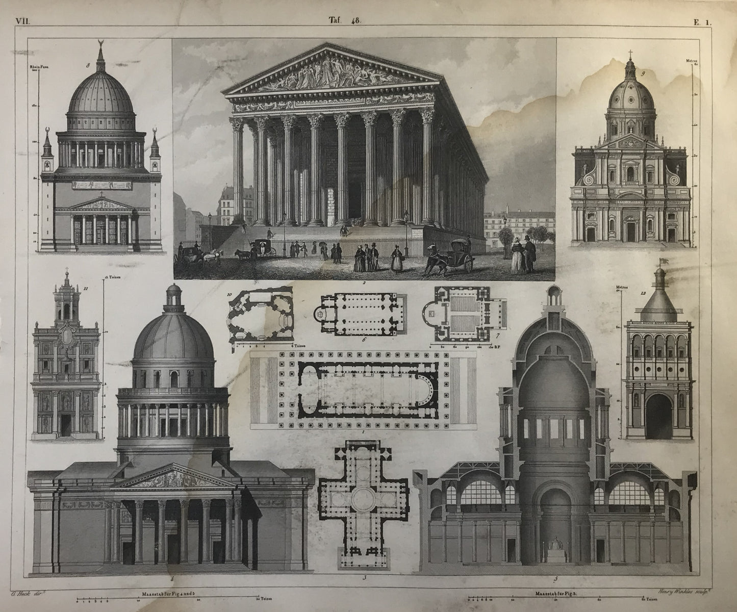 Iconographic Engravings – The Fine Arts (1851) Church buildings in Paris, Rome and Other Cities.