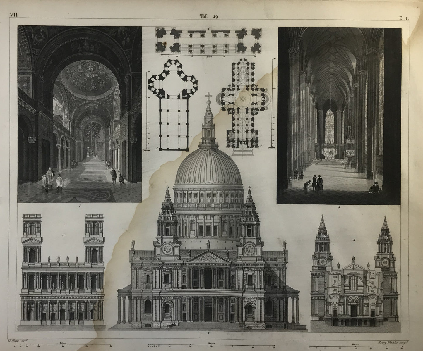 Iconographic Engravings – The Fine Arts (1851) St. Paul's Cathedral Vintage Architecture Print 9 x 11