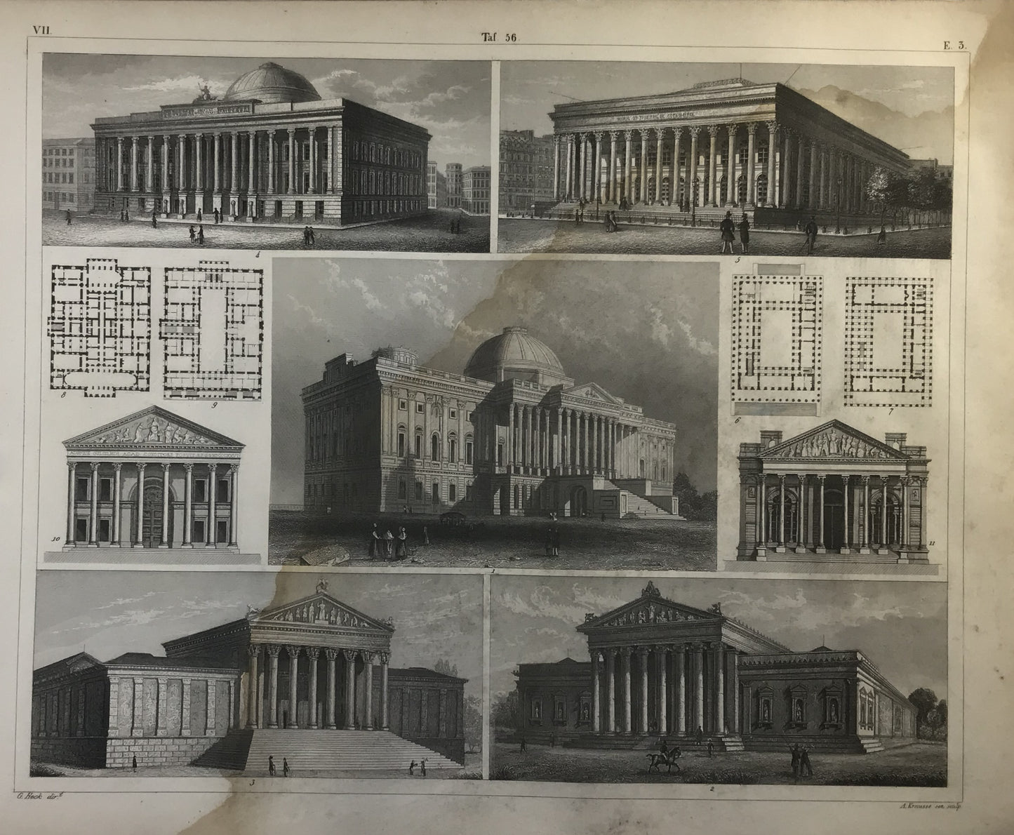 Iconographic Engravings – The Fine Arts (1851) Neoclassical Buildings, The Capitol in Washington and more