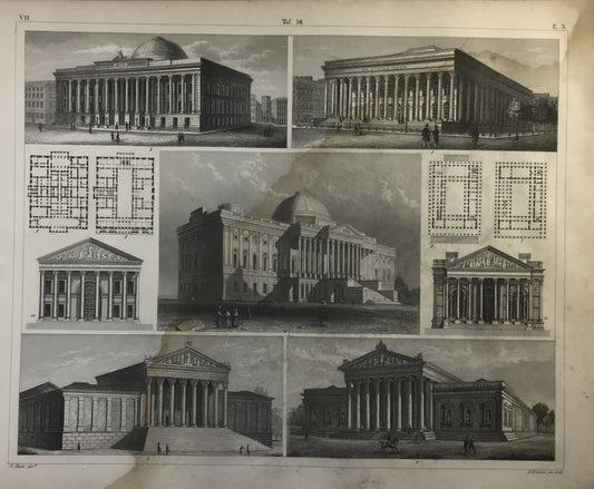 Iconographic Engravings – The Fine Arts (1851) Neoclassical Buildings, The Capitol in Washington and more