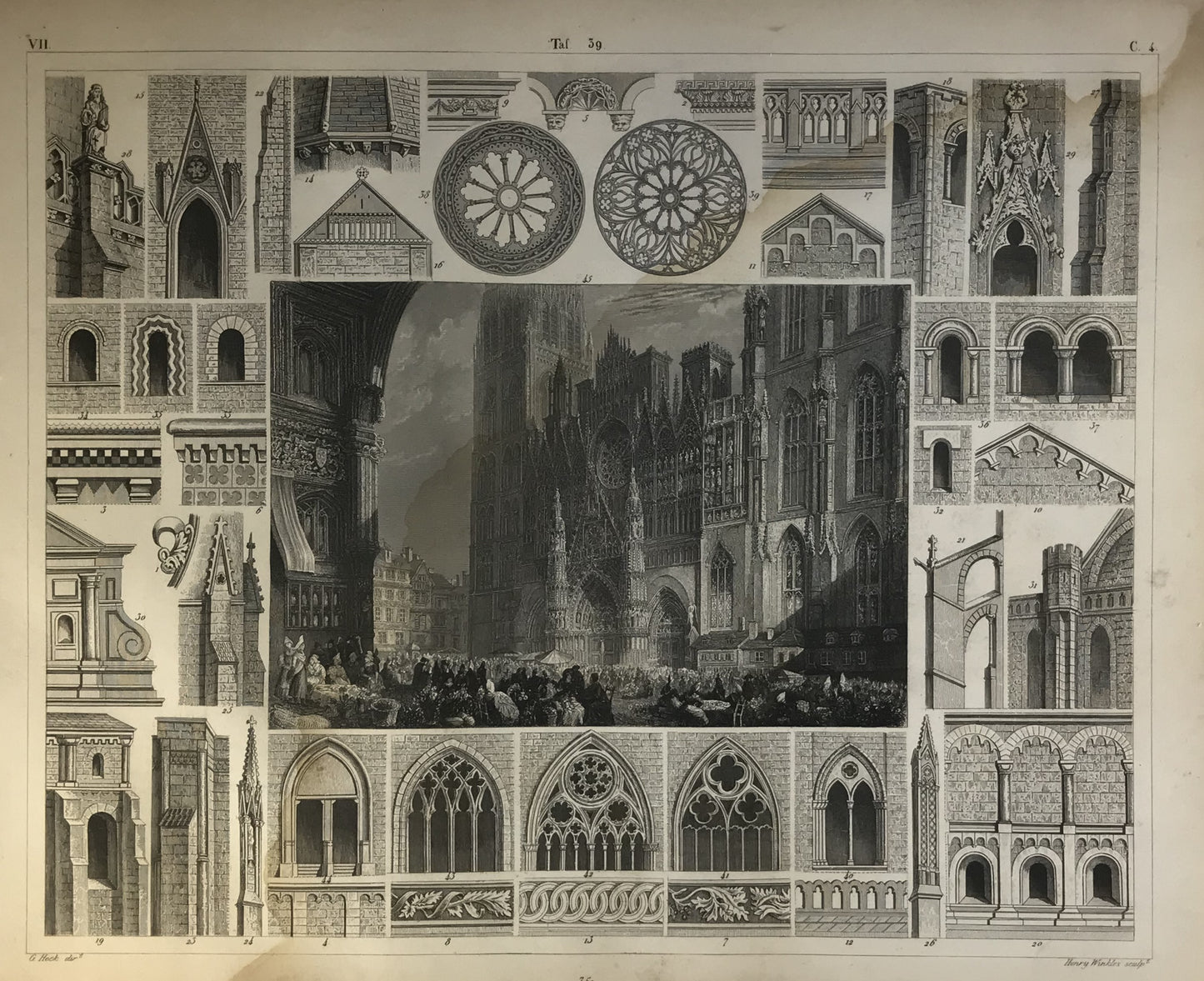 Iconographic Engravings – The Fine Arts (1851)  Cathedral of Rouen; Architectural Details of the Middle Ages Engraving