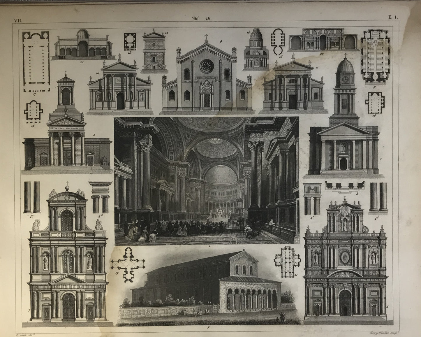 Iconographic Engravings – The Fine Arts (1851) Churches Architecture La Madeleine Paris St. Boniface's Abbey Munich