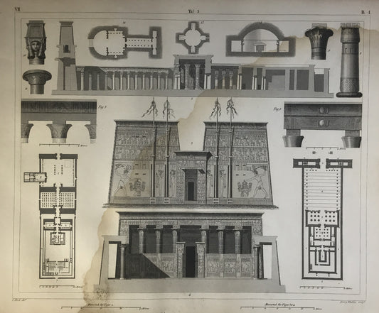 Iconographic Engravings – The Fine Arts (1851) Horus Temple Edfu Egypt Vintage Architecture Print