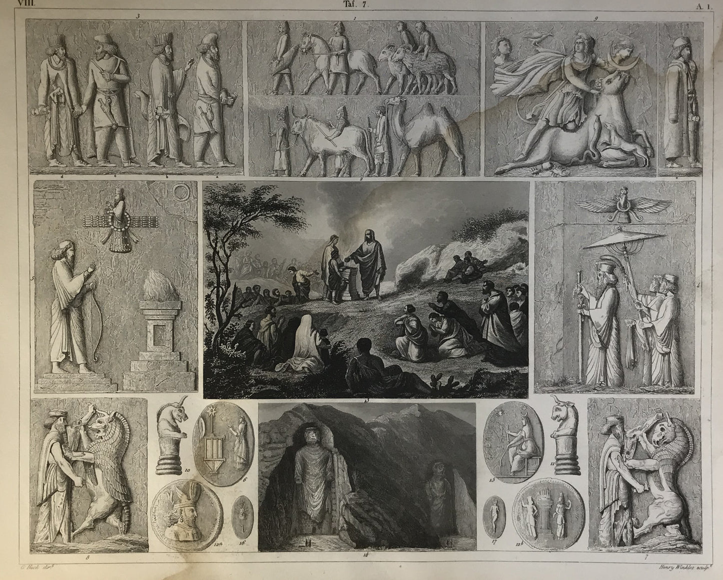 Iconographic Engravings – The Fine Arts (1851) Persian Religion and Gods. Priest Mithras vintage religious prints antiquity