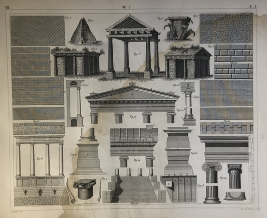 Iconographic Engravings – The Fine Arts (1851) Heck Henry Winkles Architecture Ancient Elements Stone Columns