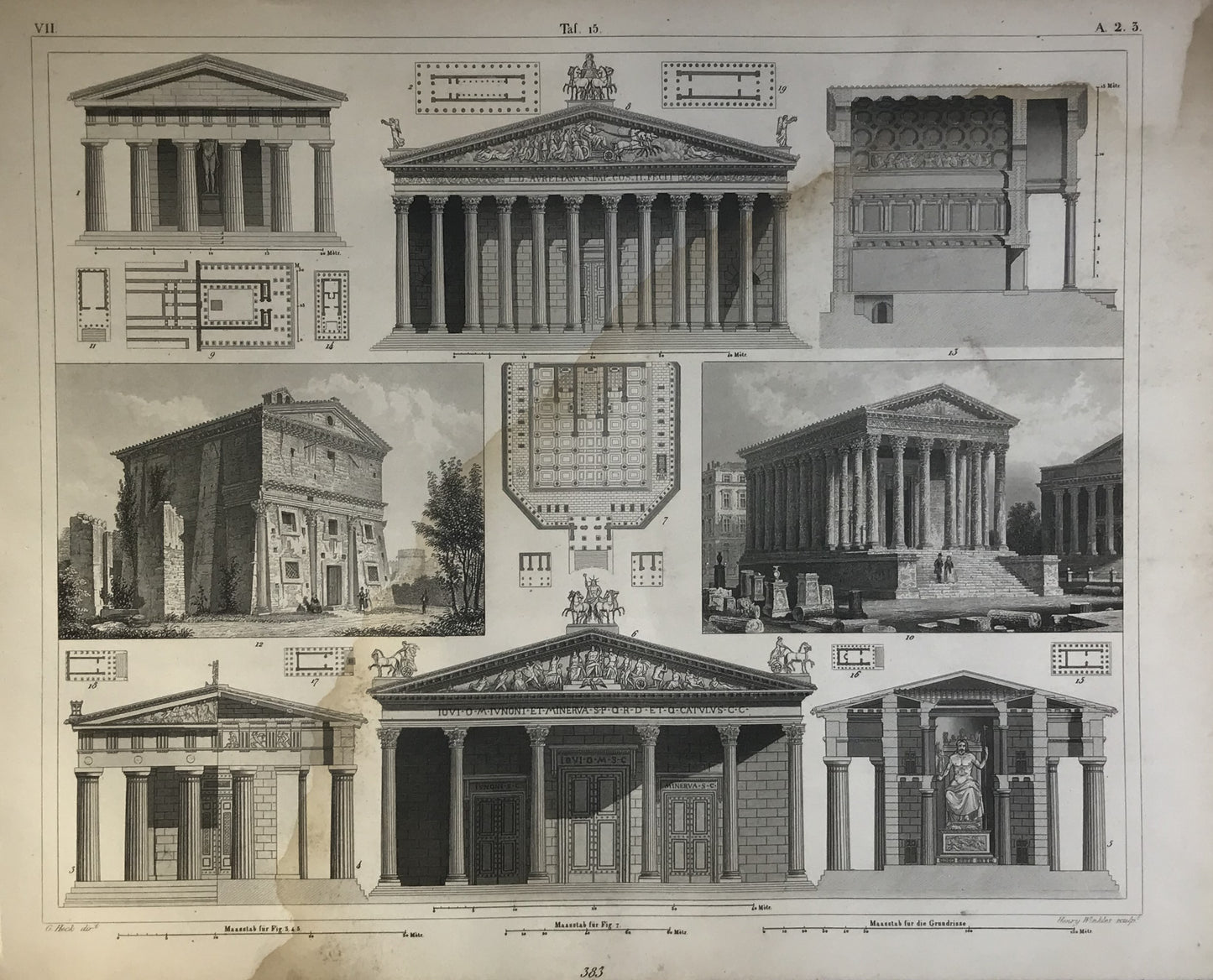 Iconographic Engravings – The Fine Arts (1851) the Maison Carrée in Nîmes, France, one of the best-preserved Roman temples, and other Roman-era buildings.