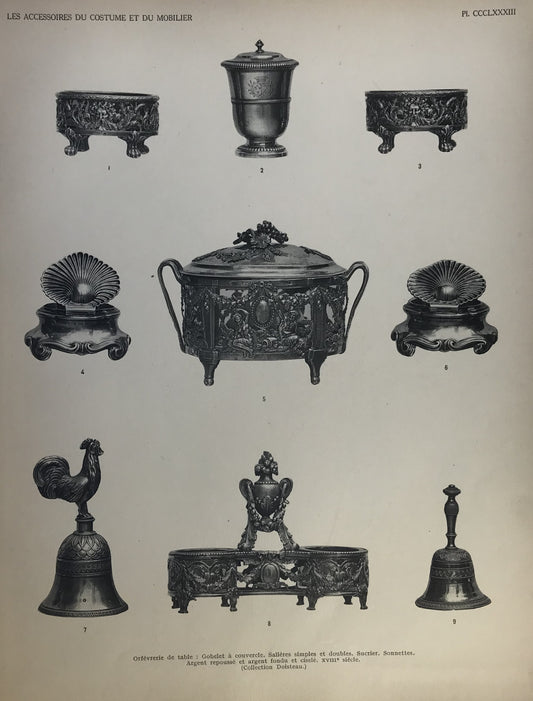 Iconographic Engravings – The Fine Arts (1851) French Print of 18th & 19th Century Silver and Glass Tableware - Plate CCCLXXXII