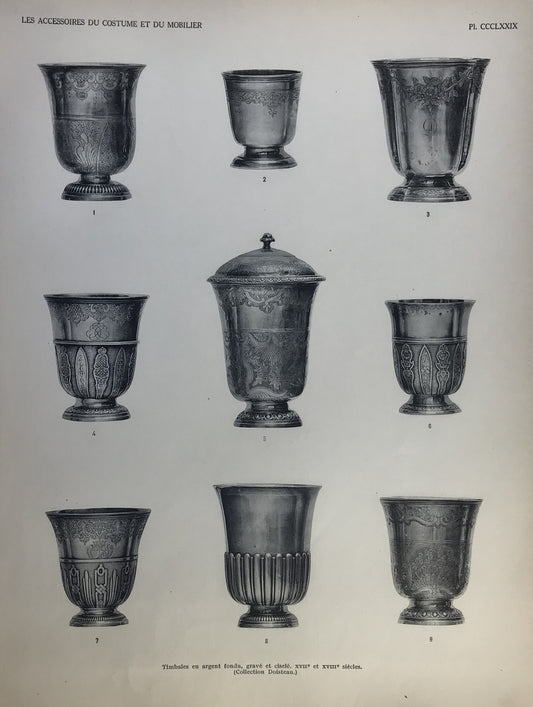 Iconographic Engravings – The Fine Arts (1851) French Print of 17th-18th Century Silver Goblets - Plate CCCLXXIX (Timbales en Argent)