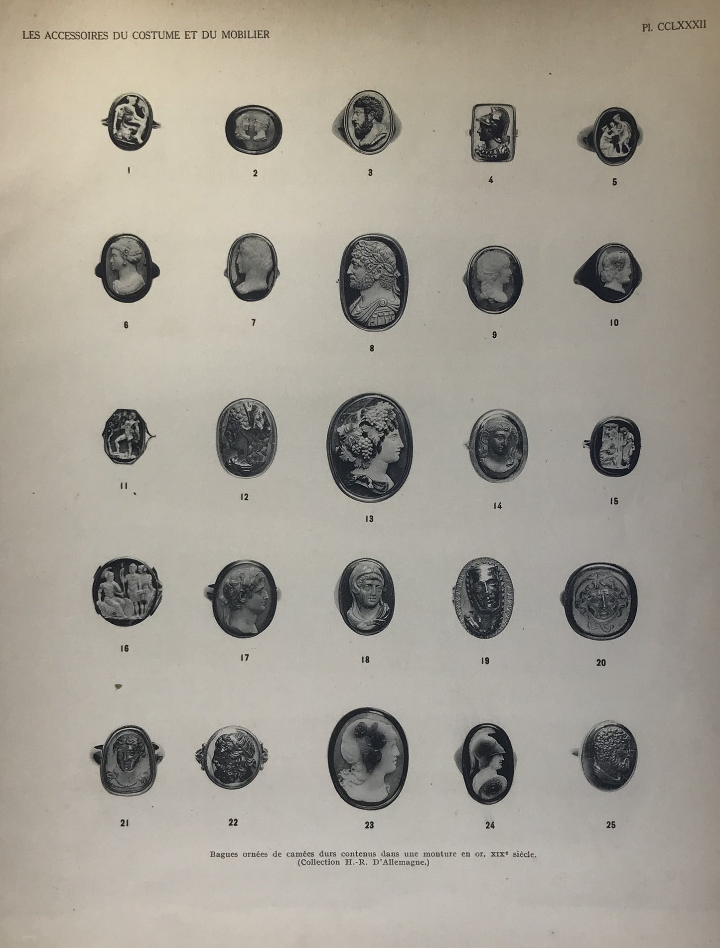 Iconographic Engravings – The Fine Arts (1851) 19th-century cameo rings (bagues ornées de camées)