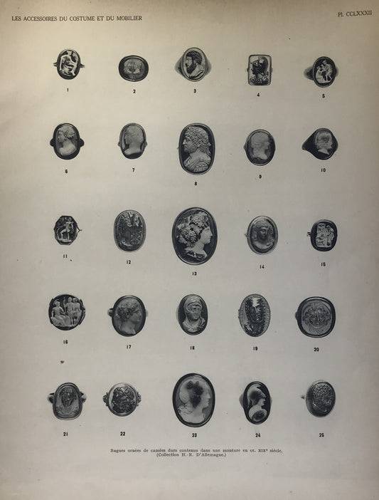 Iconographic Engravings – The Fine Arts (1851) 19th-century cameo rings (bagues ornées de camées)