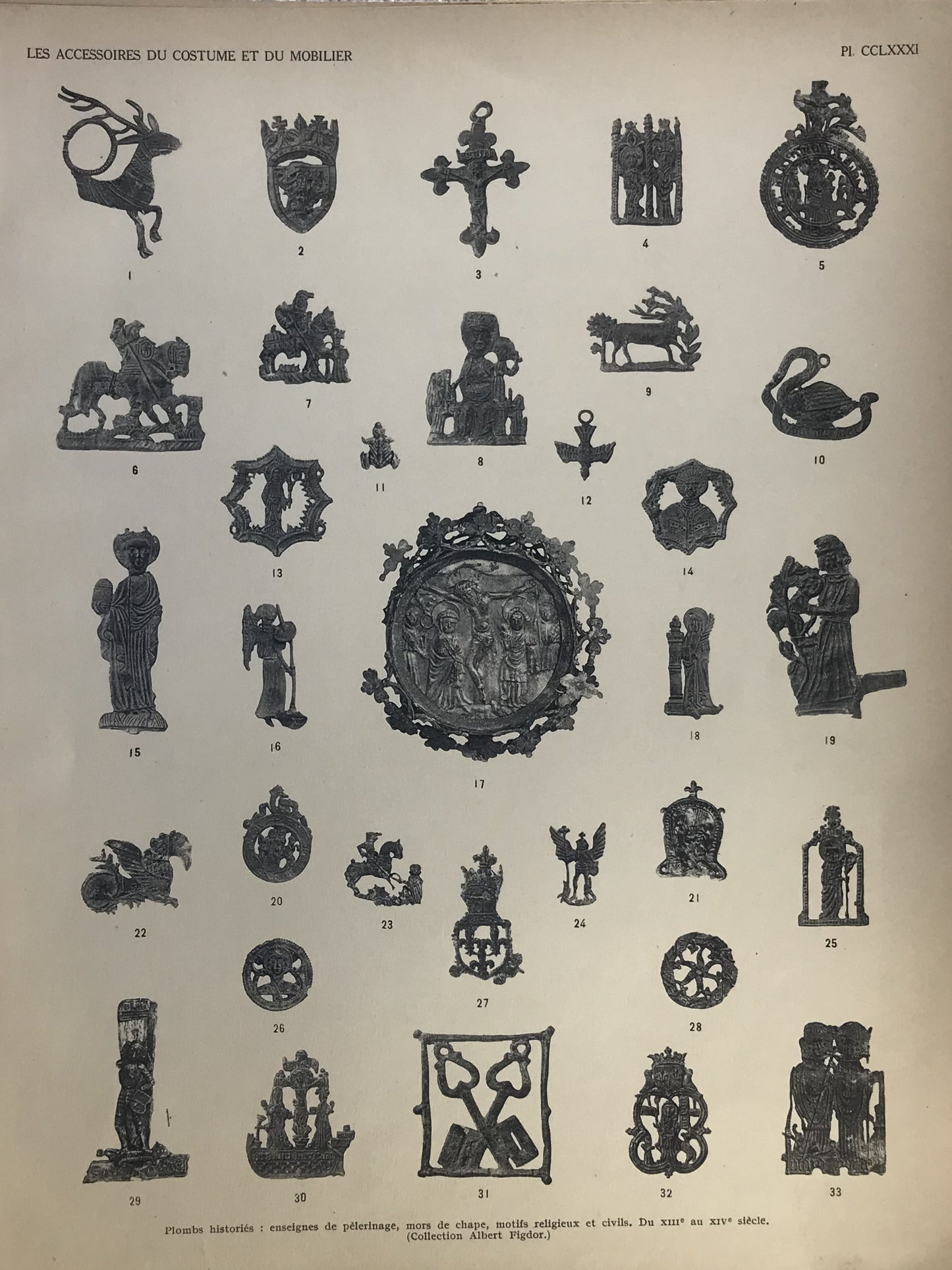 Iconographic Engravings – The Fine Arts (1851) istorical pilgrimage badges, religious motifs, and civic emblems (plombs historiques)