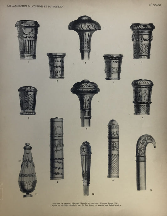 Iconographic Engravings – The Fine Arts (1851) decorative handles and pommels from canes, flasks, and knife handles