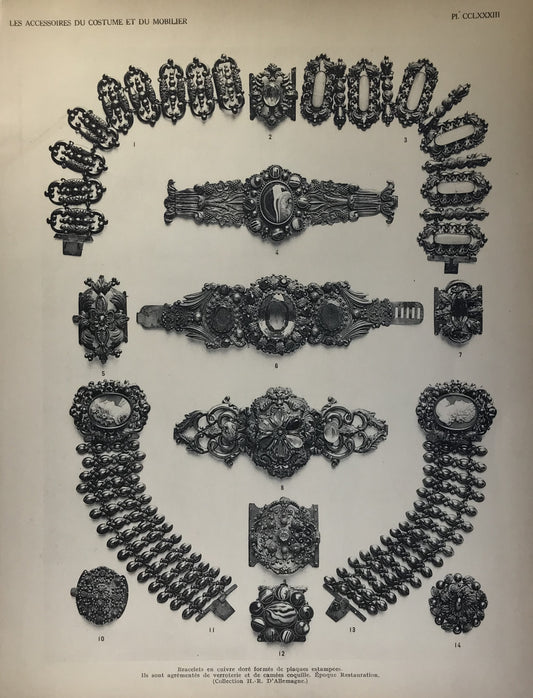 Iconographic Engravings – The Fine Arts (1851) French Print of Ornate 19th Century Bracelets and Brooches - Plate CCCLXXXIII