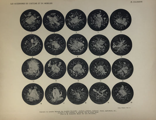 Iconographic Engravings – The Fine Arts (1851) French Print - Decorative Trophy Motifs in Grisaille - Plate CCLXXXVII