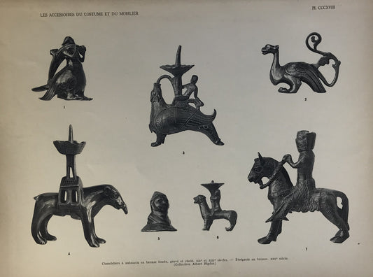 Iconographic Engravings – The Fine Arts (1851) Medieval bronze candlesticks and sculptures of 13th and 14th centuries in Belgium