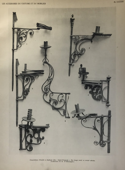 Iconographic Engravings – The Fine Arts (1851) 17th- and 18th-century wrought iron wall-mounted chandeliers or candle holders