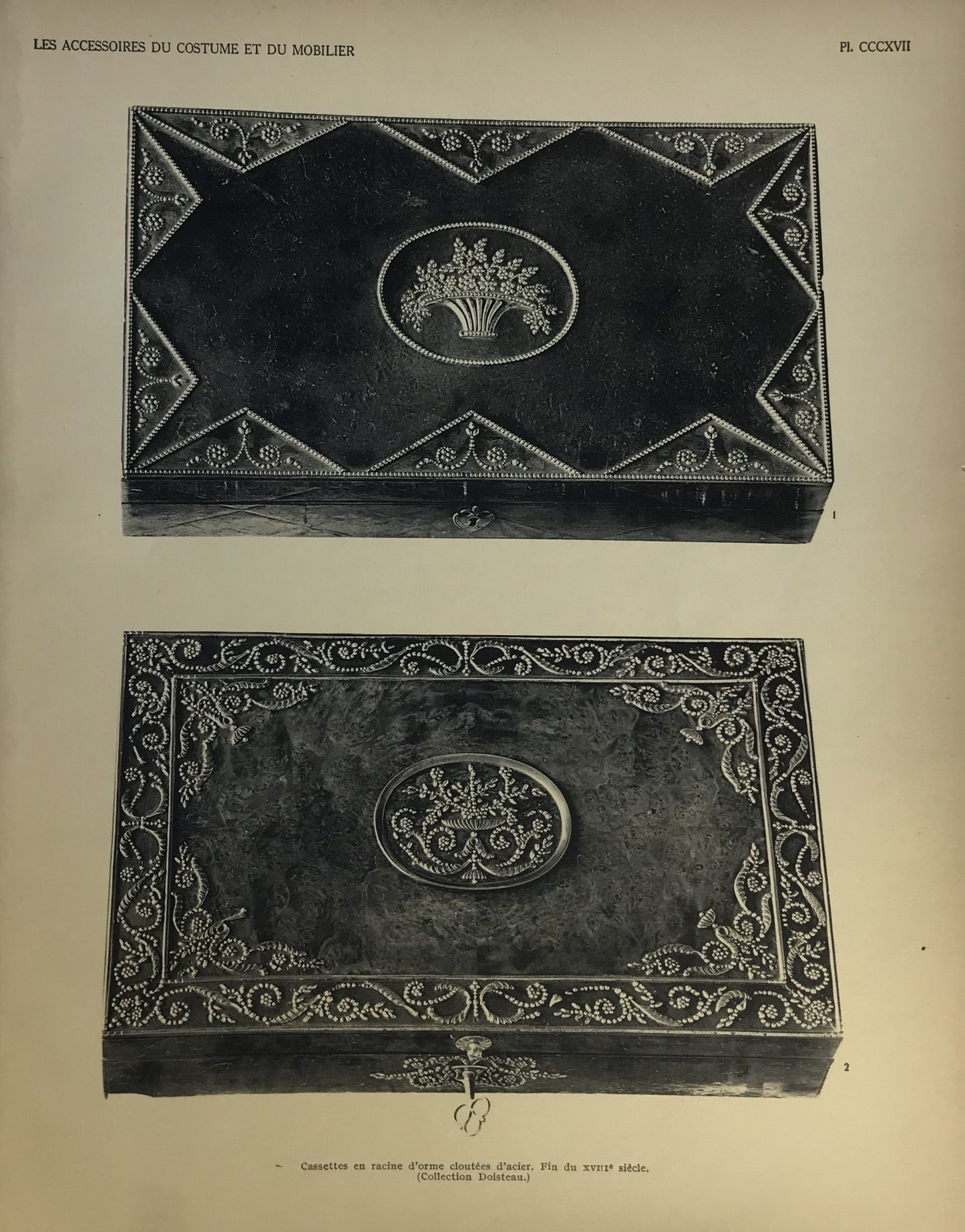 Iconographic Engravings – The Fine Arts (1851) boxes, crafted with intricate decorative designs, likely inlaid with metal or featuring ornamental elements