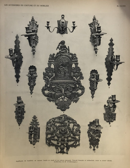 Iconographic Engravings – The Fine Arts (1851) 17th &amp; 18th Century Bronze and Copper Wall Sconces