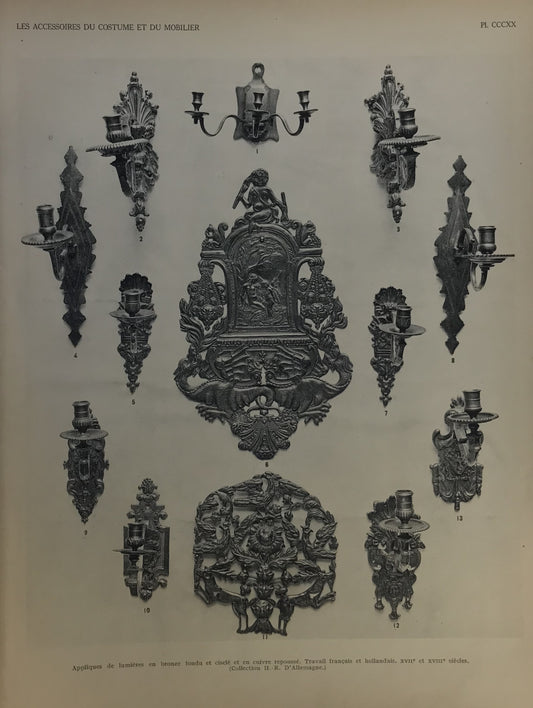 Iconographic Engravings – The Fine Arts (1851) appliques de lumières (wall-mounted candle holders) in intricate designs