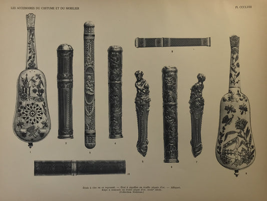 Iconographic Engravings – The Fine Arts (1851) 18th Century Etuis, Needle Cases, & Musical Graters - Les Accessoires du Costume et du Mobilier, Plate CCCLVIII