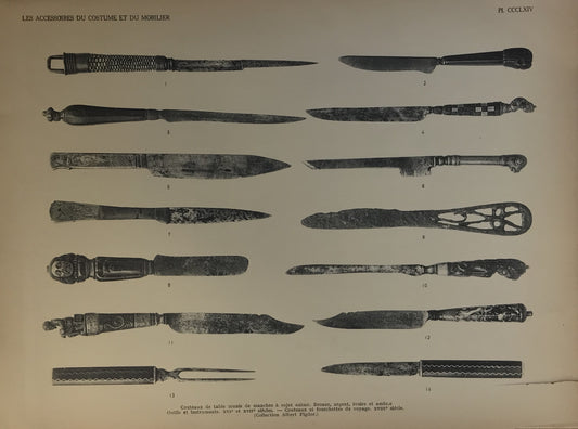 Iconographic Engravings – The Fine Arts (1851) 17th &amp; 18th Century Decorative Table Knives &amp; Cutlery Handles - Les Accessoires du Costume et du Mobilier, Plate CCCLXIV