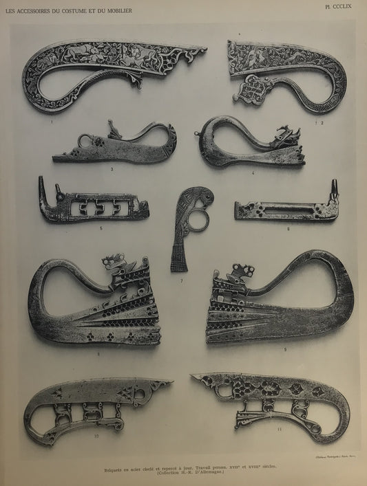 Iconographic Engravings – The Fine Arts (1851) 17th- and 18th-century steel flintlock mechanisms or decorative firearm components