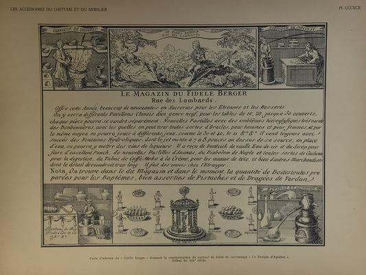 Iconographic Engravings – The Fine Arts (1851) 19th-Century Advertising Print - Le Magasin du Fidele Berger, French Confectionery Broadside, Plate CCCXCII