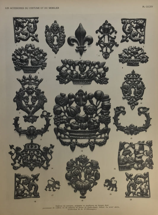 Iconographic Engravings – The Fine Arts (1851) French Bronze Keyhole Covers & Appliques - Decorative Ornaments