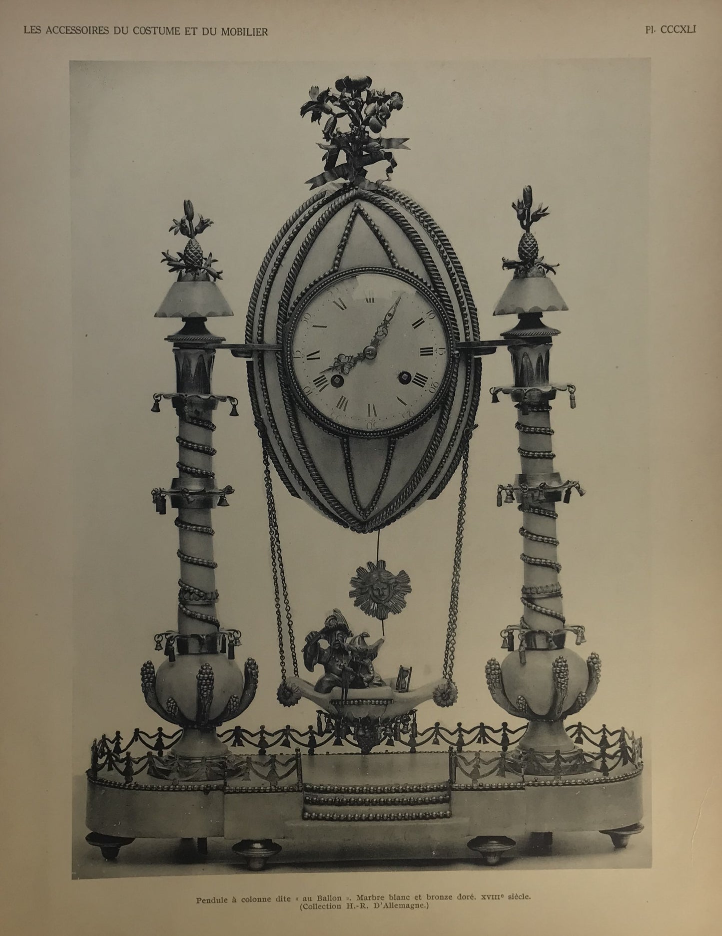 Iconographic Engravings – The Fine Arts (1851) Antique 18th-Century Balloon Clock Print