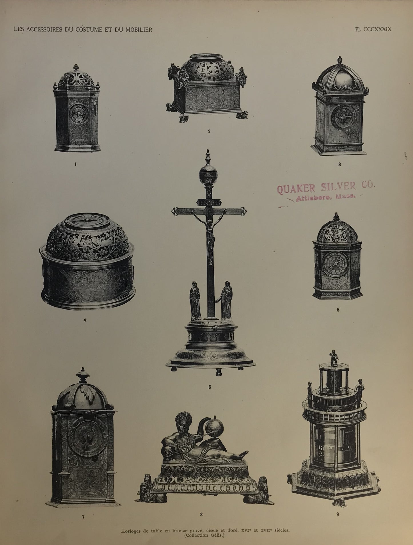 Iconographic Engravings – The Fine Arts (1851) 16th & 17th Century Table Clocks in Bronze