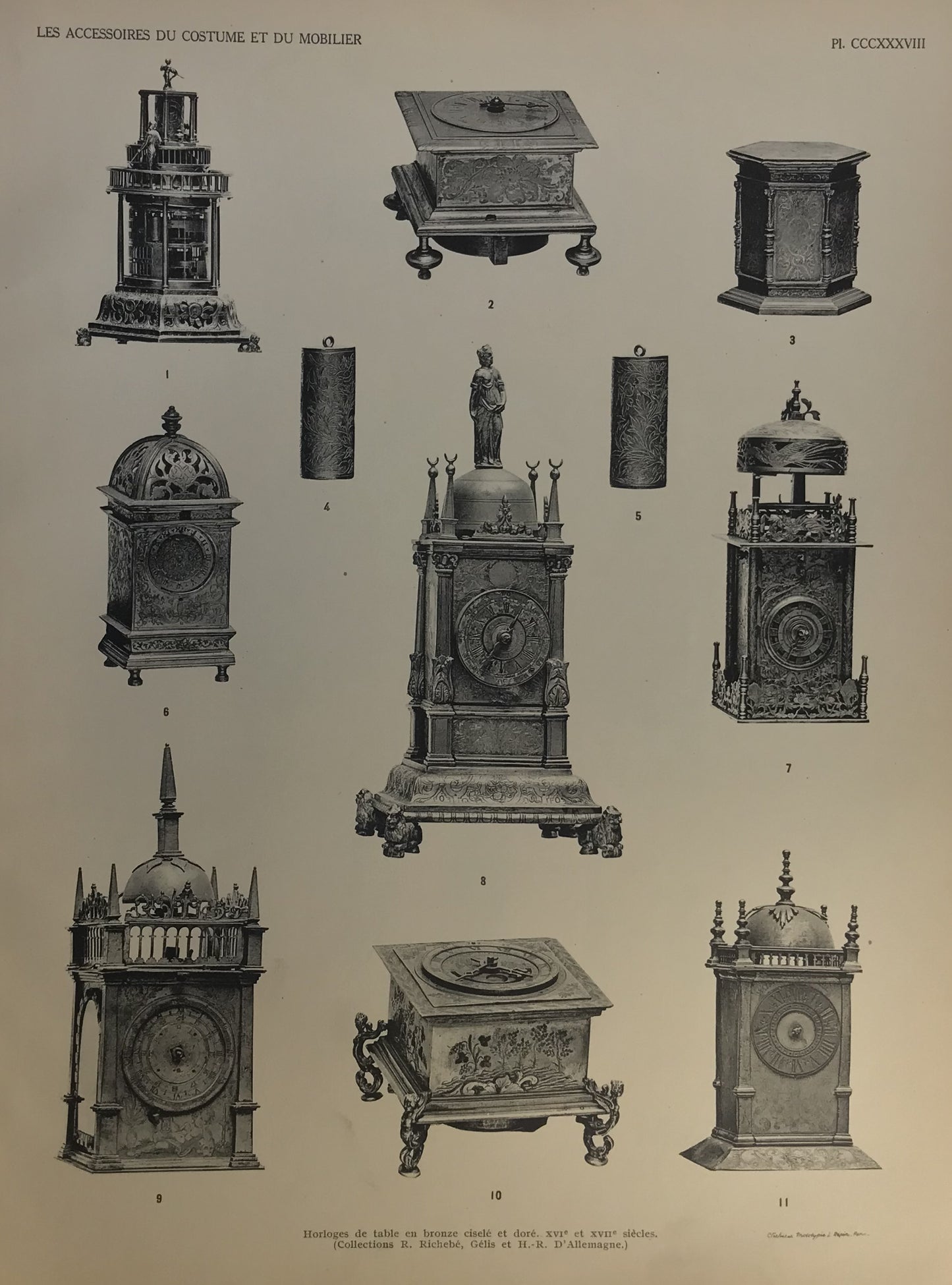 Iconographic Engravings – The Fine Arts (1851) 16th &amp; 17th Century Bronze Table Clocks