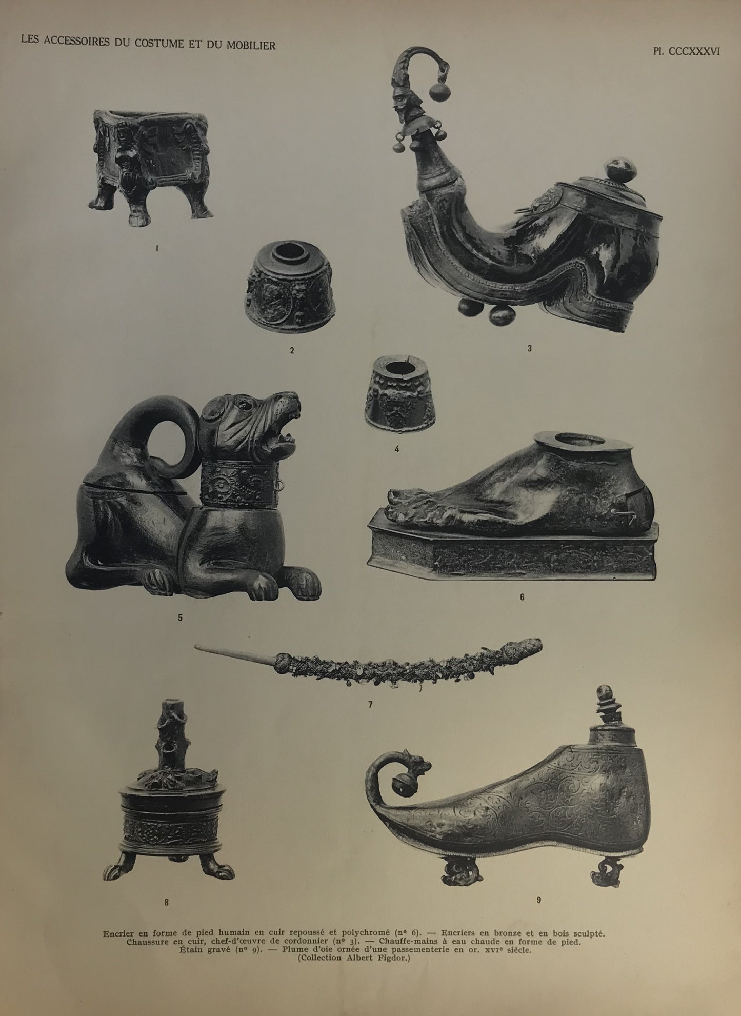 Iconographic Engravings – The Fine Arts (1851) Ornate 17th Century Inkwells, Heaters & Tools