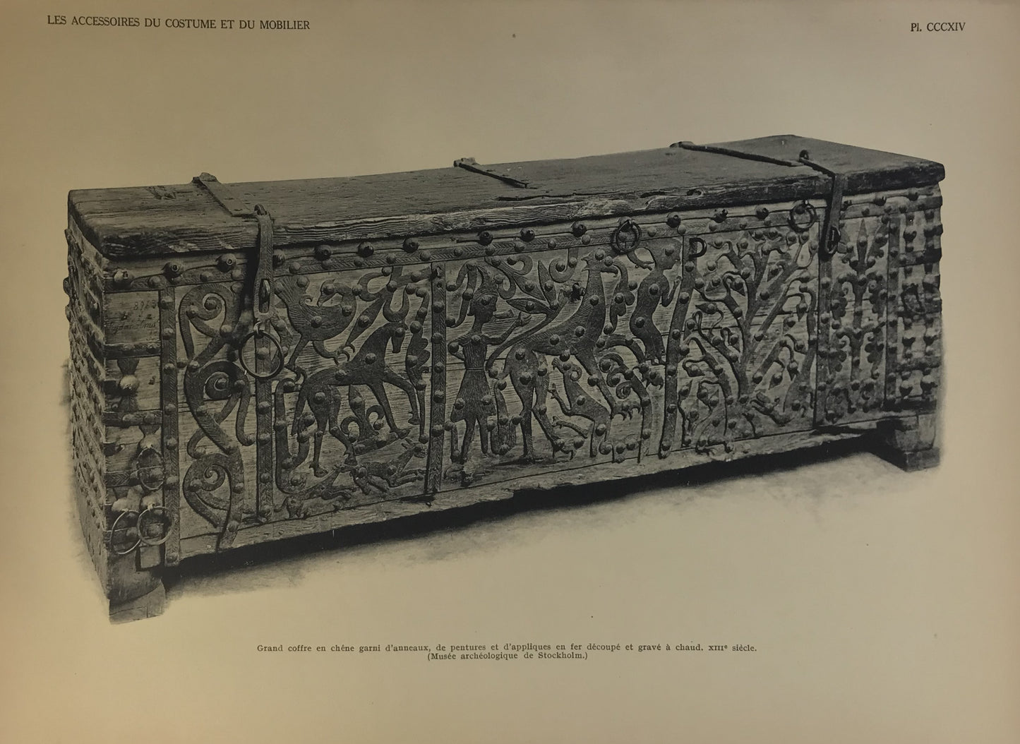 Iconographic Engravings – The Fine Arts (1851) 13th Century Gothic Oak Chest with Ironwork