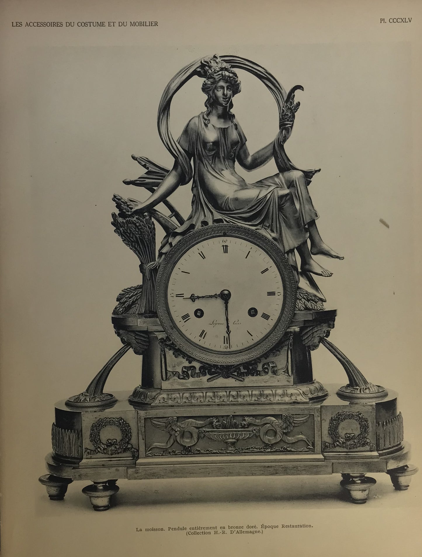 Iconographic Engravings – The Fine Arts (1851) Restoration Era Gilded Bronze Clock "La Moisson"