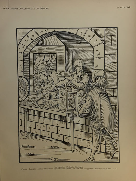 Iconographic Engravings – The Fine Arts (1851) 16th Century Clockmaker's Workshop Scene