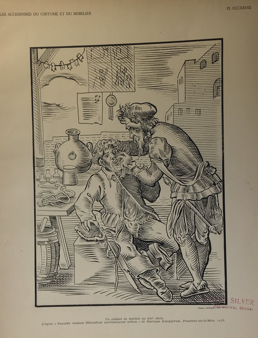 Iconographic Engravings – The Fine Arts (1851) 16th Century Dentist Scene