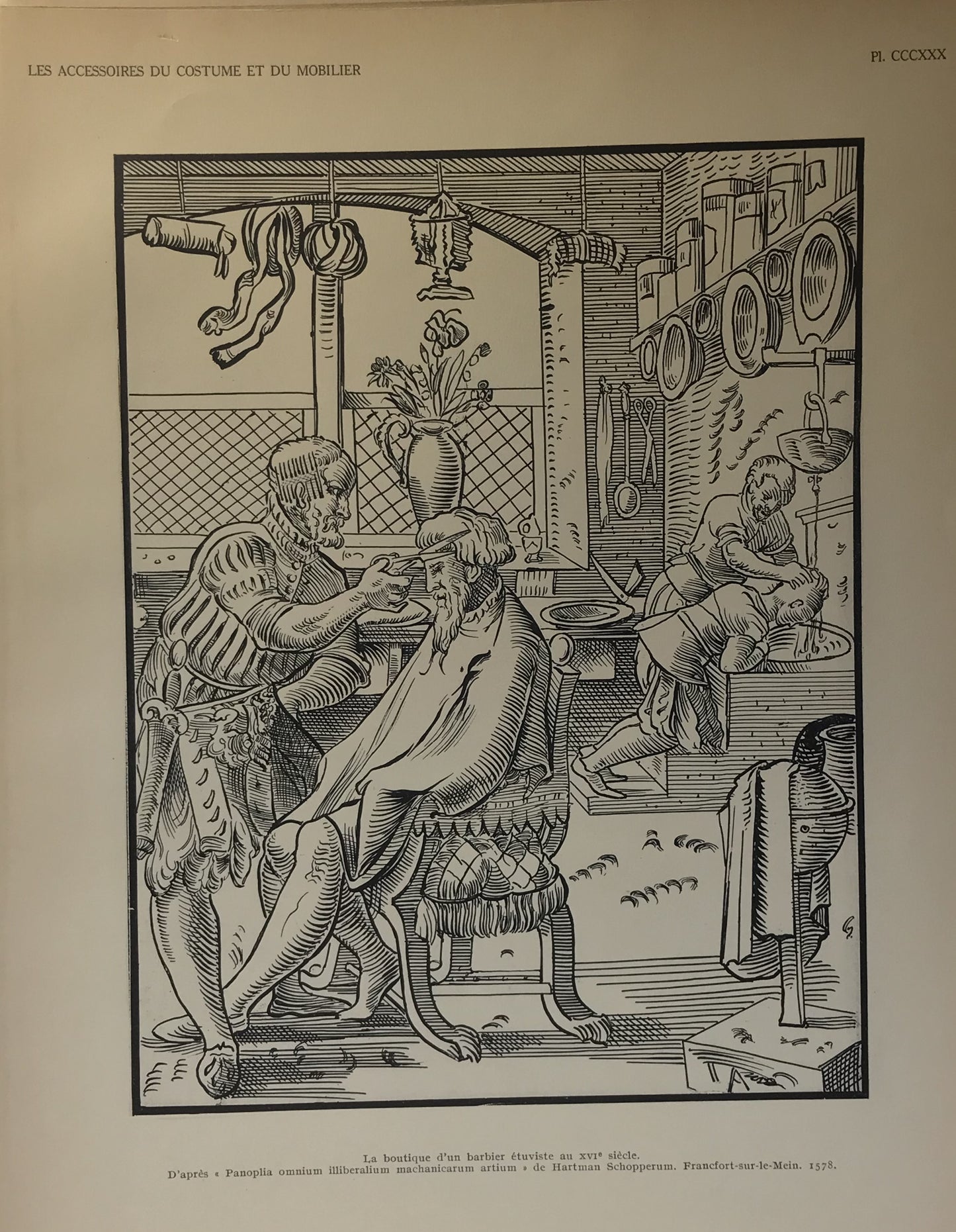 Iconographic Engravings – The Fine Arts (1851) 16th Century Barber Shop Scene