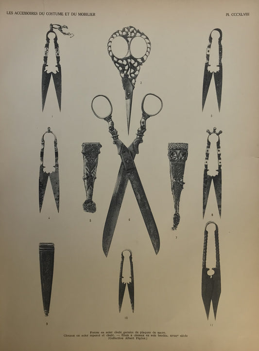 Iconographic Engravings – The Fine Arts (1851) "Ornate 18th Century Scissors and Sheaths" - Rare Historical Artwork