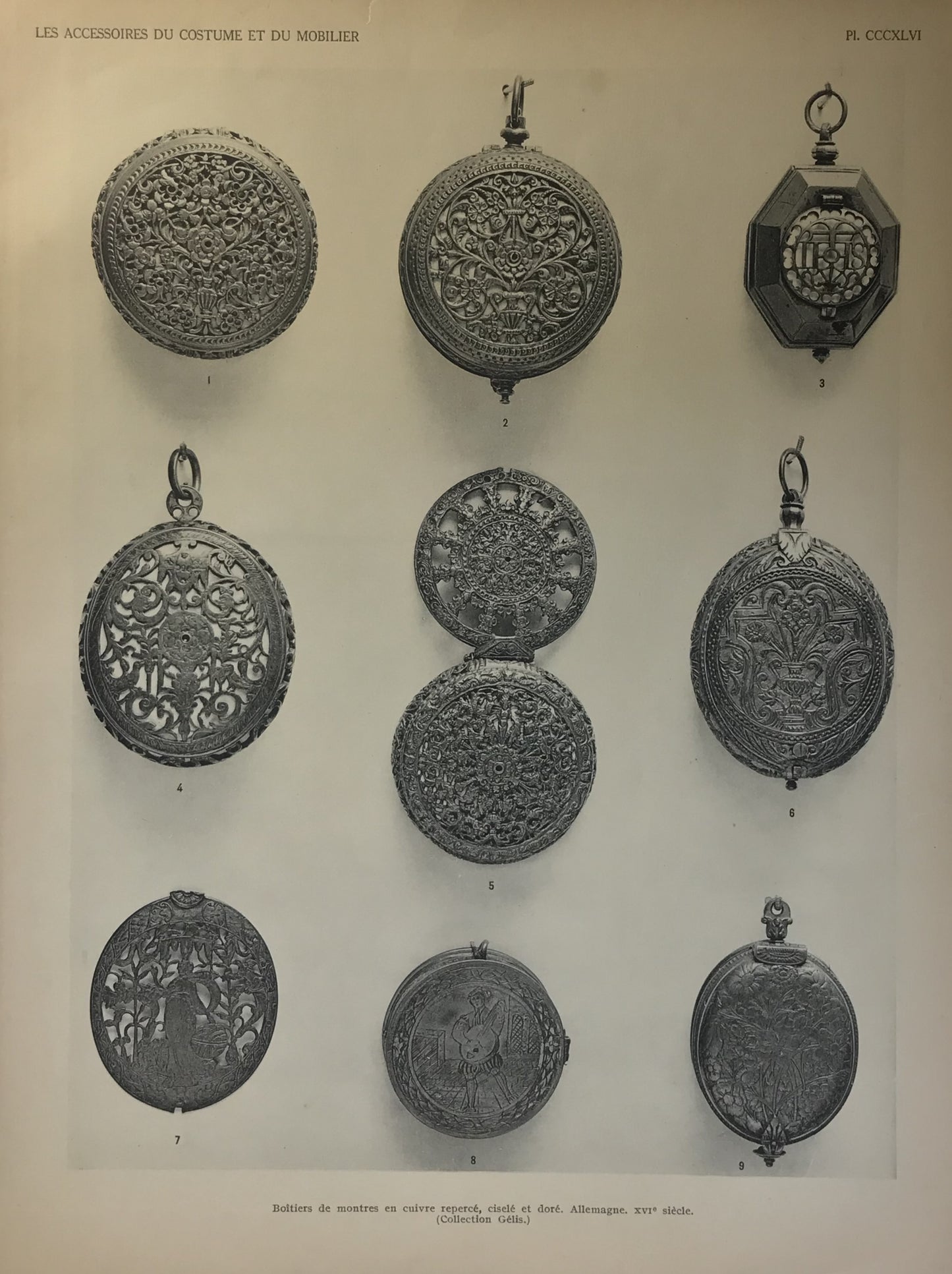 Iconographic Engravings – The Fine Arts (1851) Antique Watch Cases - German Ornate Copper Repoussé, Engraved and Gilt