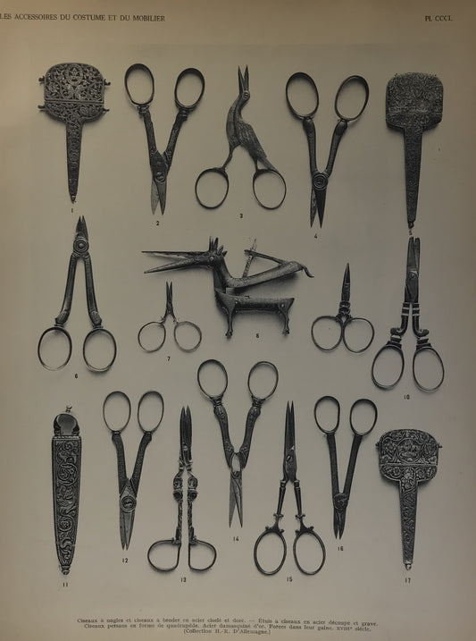 Iconographic Engravings – The Fine Arts (1851) Antique Engraving of Ornate 18th-19th Century Scissors and Cases