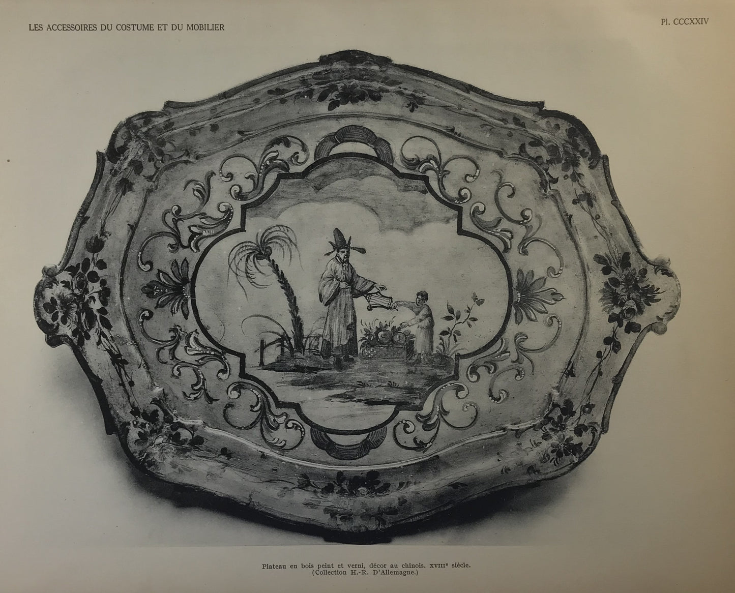 Iconographic Engravings – The Fine Arts (1851) 18th-Century Chinoiserie Tray - Painted &amp; Varnished Wood, French Rococo Decorative Piece